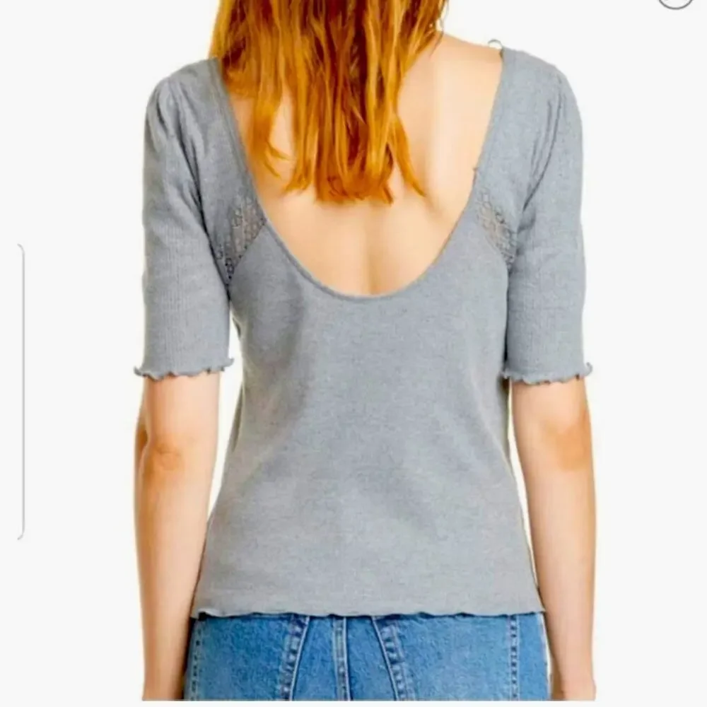 Free People Womens Margaux Charcoal Gray Ribbed Stretchy Pullover Top Size Small